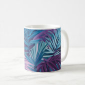 Paarse en Blauwe Palm Leaf Tropische Patroon Koffiemok (Voorkant rechts)