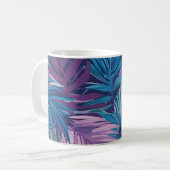 Paarse en Blauwe Palm Leaf Tropische Patroon Koffiemok (Voorkant links)