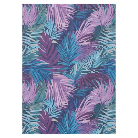 Paarse en Blauwe Palm Leaf Tropische Patroon Tafelkleed (Voorkant)
