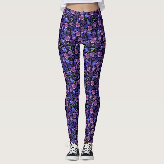 Paarse en Blauwe Pansies Leggings (Voorkant)