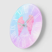 Paarse en blauwe pastel Roze Angel Wings Grote Klok (Hoek)