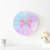 Paarse en blauwe pastel Roze Angel Wings Grote Klok (Huis)