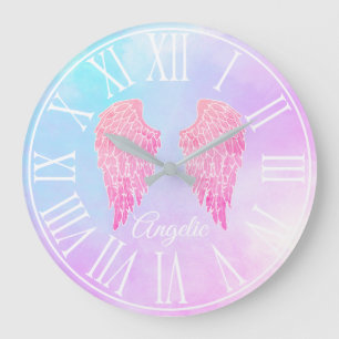 Paarse en blauwe pastel Roze Angel Wings Grote Klok