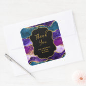 Paarse en Blauwe Pauw Agaat Business Bedankt Vierkante Sticker (Envelop)