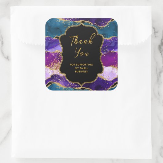 Paarse en Blauwe Pauw Agaat Business Bedankt Vierkante Sticker (Tas)