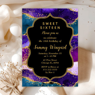 Paarse en Blauwe Pauw Agate Sweet Sixteen Kaart
