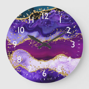 Paarse en Blauwe Pauw Nep Glitter Agaat Grote Klok