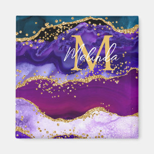 Paarse en Blauwe Pauw Nep Glitter Agate Magneet