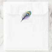 Paarse en blauwe pauwenveer vierkante sticker (Tas)