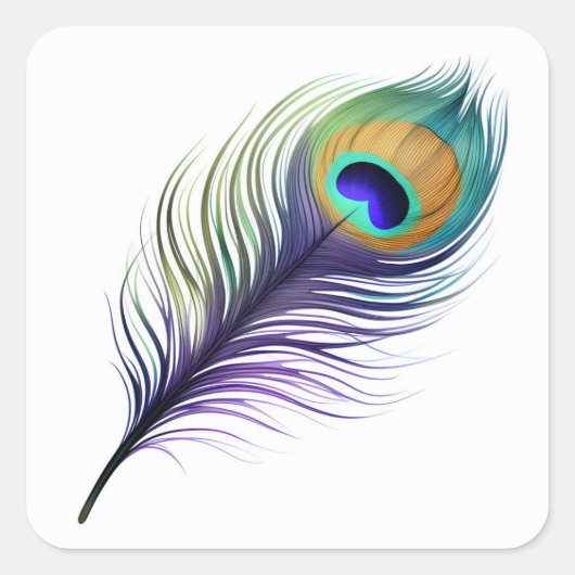 Paarse en blauwe pauwenveer vierkante sticker (Voorkant)