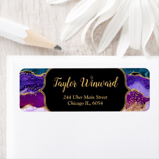 Paarse en Blauwe Peacock Agaat Etiket (Insitu)