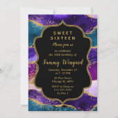 Paarse en Blauwe Peacock Agaat Sweet Sixteen Kaart (Voorkant)