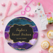 Paarse en Blauwe Peacock Agaat Sweet Sixteen Papieren Bordje (Feest)