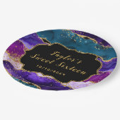 Paarse en Blauwe Peacock Agaat Sweet Sixteen Papieren Bordje (Gekanteld)