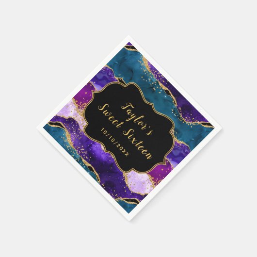 Paarse en Blauwe Peacock Agaat Sweet Sixteen Servet (Hoek)