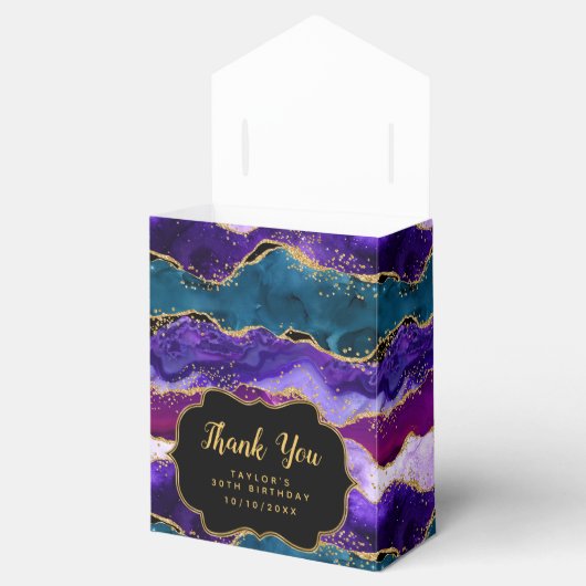 Paarse en Blauwe Peacock Agaat Verjaardag Dank u Bedankdoosjes (Geopend)