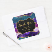 Paarse en Blauwe Peacock Agaat Verjaardag Dank u Vierkante Sticker (Envelop)