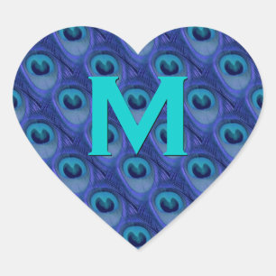 Paarse en Blauwe Peacock Monogram Bruiloft Hart Sticker