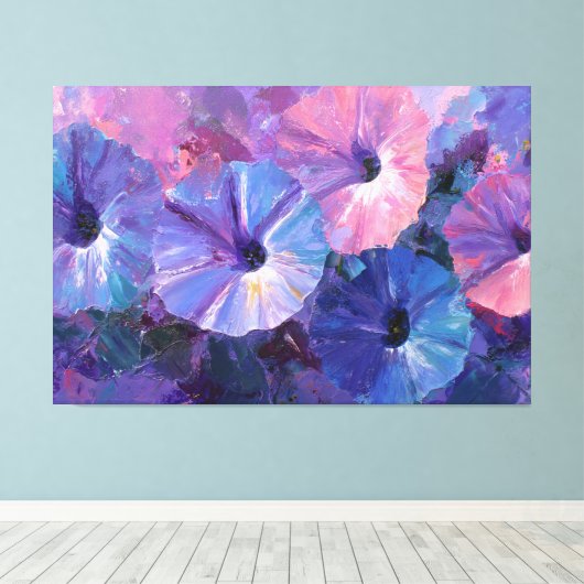 Paarse en Blauwe Petunia Schildering Abstracte Wan Canvas Afdruk (Insitu (Houten vloer))