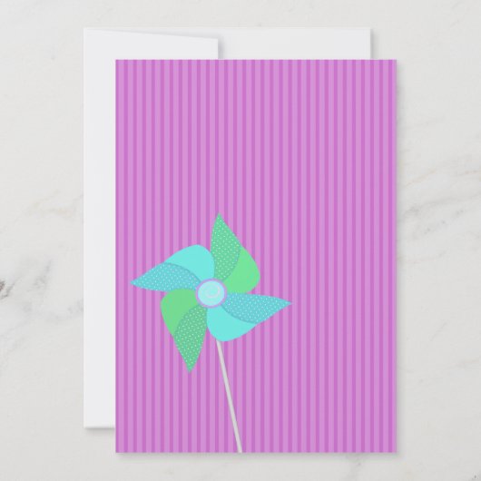Paarse en blauwe pinwheels verjaardagsfeestje kaart (Achterkant)