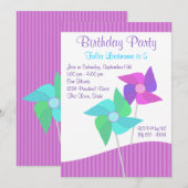 Paarse en blauwe pinwheels verjaardagsfeestje kaart (Voorkant / Achterkant)