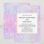 Paarse en blauwe rechthoekvormen op roze bruiloft kaart (Voorkant / Achterkant)