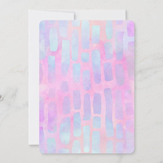 Paarse en blauwe rechthoekvormen op roze bruiloft kaart (Achterkant)