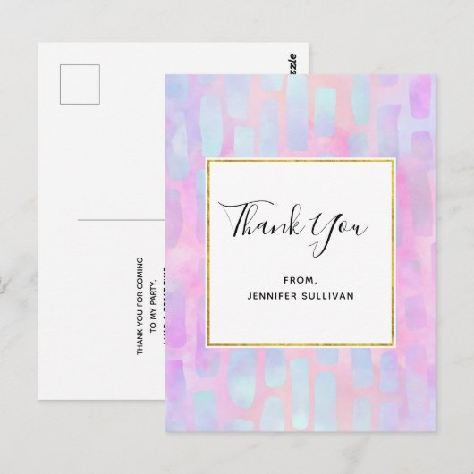 Paarse en blauwe rechthoekvormen op Roze Dank je Briefkaart (Voorkant / Achterkant)