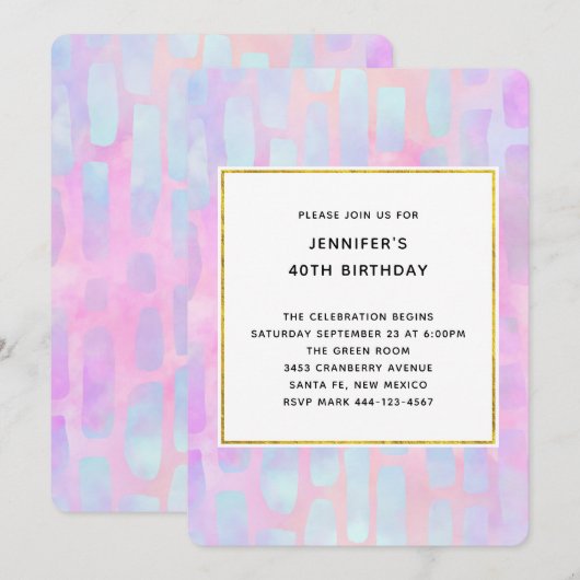 Paarse en blauwe rechthoekvormen op roze verjaarda kaart (Voorkant / Achterkant)