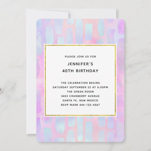 Paarse en blauwe rechthoekvormen op roze verjaarda kaart (Voorkant)