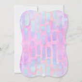 Paarse en blauwe rechthoekvormen op roze verjaarda save the date (Achterkant)