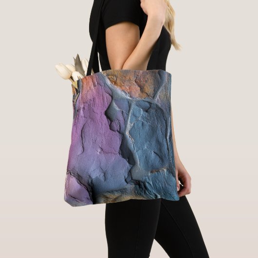 Paarse en blauwe rotsvorm tote bag (Dichtbij)
