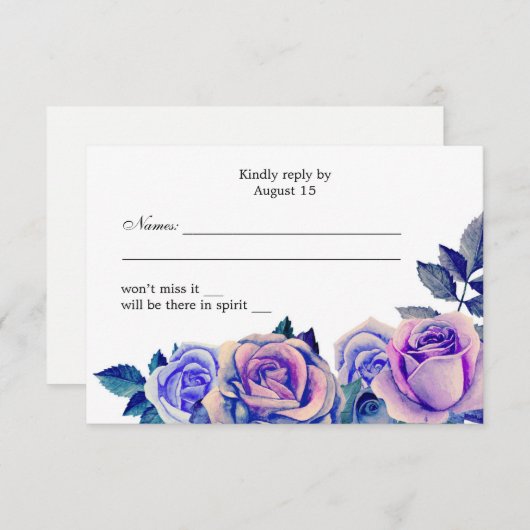 Paarse en blauwe rozen bruiloft rsvp Bloemen react (Voorkant / Achterkant)