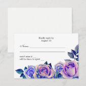 Paarse en blauwe rozen bruiloft rsvp Bloemen react Kaartje (Voorkant / Achterkant)