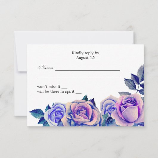 Paarse en blauwe rozen huwelijks rsvp bloem reacti kaartje (Voorkant)