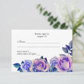 Paarse en blauwe rozen huwelijks rsvp bloem reacti kaartje (Staand voorkant)