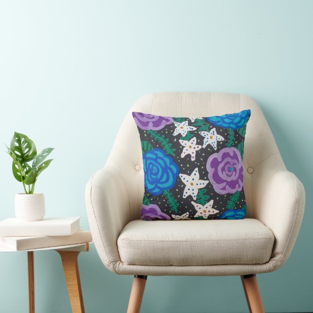 Paarse en blauwe Rozen Kussen (Stoel)