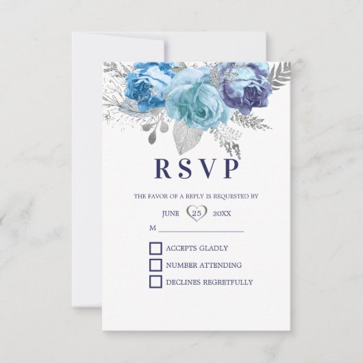 Paarse en blauwe Rozen RSVP Kaartje (Voorkant)