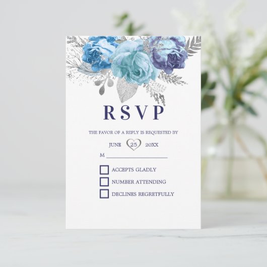 Paarse en blauwe Rozen RSVP Kaartje (Staand voorkant)