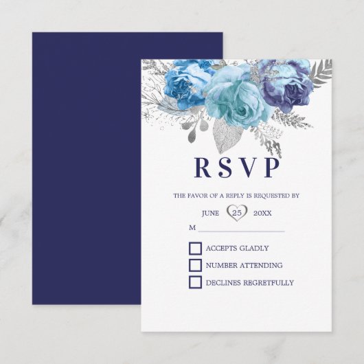Paarse en blauwe Rozen RSVP Kaartje (Voorkant / Achterkant)