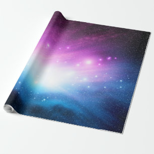 Paarse en blauwe ruimte sterrenstelsel lucht inpak cadeaupapier