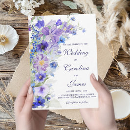 Paarse en Blauwe Rustieke Wilde Bloemen Bruiloft Kaart