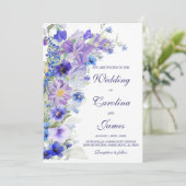 Paarse en blauwe rustieke Wildflower bruiloft Kaart (Staand voorkant)