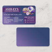 Paarse en blauwe Schoonmaak Service Visitekaartje (Voorkant / Achterkant)