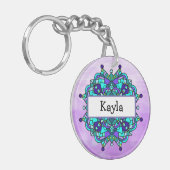 Paarse en blauwe Sleutelhanger Mandala (Voorkant Links)