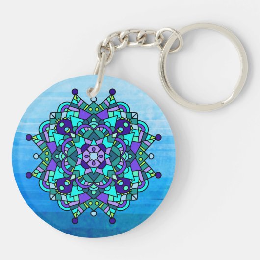 Paarse en blauwe Sleutelhanger Mandala (Achterkant)