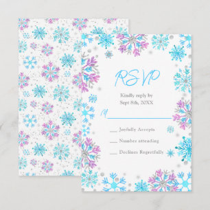 Paarse en Blauwe Sneeuwvlokken Bruiloft RSVP Kaartje
