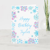 Paarse en blauwe sneeuwvlokken Fijne verjaardag Kaart (Voorkant)
