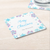 Paarse en blauwe sneeuwvlokken kerstfeest kartonnen onderzetters (Schuin)