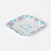 Paarse en blauwe sneeuwvlokken kerstfeest papieren bordje (Gebogen)